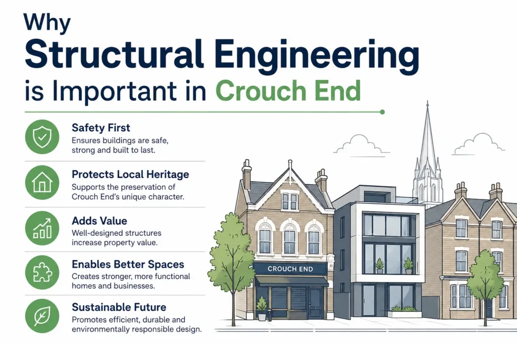 Why structural engineering is important in Crouch End showing benefits of safe buildings, design, and construction quality