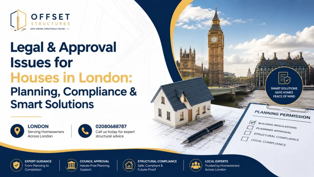 Legal & Approval Issues for Houses in London – Planning permission, structural compliance, and smart property solutions by Offset Structures London