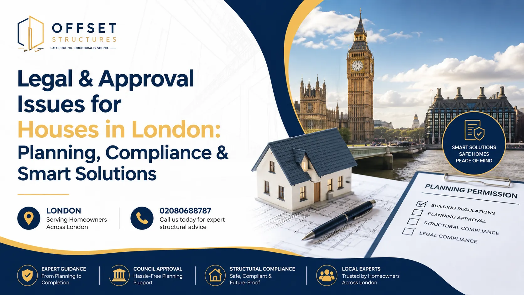 Legal & Approval Issues for Houses in London – Planning permission, structural compliance, and smart property solutions by Offset Structures London